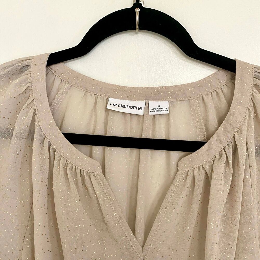 NWT Liz Claiborne Gold Shimmer Blouse Size M | Top 3/4 Sleeve - Picture 3 of 4